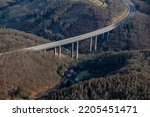 Small photo of Traffic jam on the section of the BAB 45 just before the Rahmede viaduct. The bridge is closed to all traffic due to damage. NRW, Germany