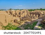 Small photo of Panorama of Kyr Kyz (Fortress of 40 girls), an early medieval palace or caravanserai in Termez, Uzbekistan. Built in the 9th century. The building was two-storey, with numerous rooms and halls
