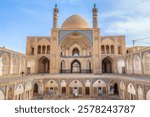 Panorama of the main view of the Agha Bozorg Mosque in Kashan, Iran. The building was built in late of 18th century