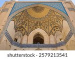 Facade of the iwan of the Agha Bozorg Mosque in Kashan, Iran. Patterns are made in traditional Persian style. Mosque was built in the late 18th century