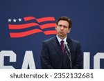 Small photo of Rochester, N.H.USA - July 31, 2023: Florida Gov. Ron DeSantis delivers his economic policy speech.
