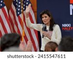 Small photo of Peterborough, N.H., USA - Jan. 20, 2024: Former U.N. Ambassador Nikki Haley waves to the crowd at a campaign rally during the New Hampshire presidential primary.