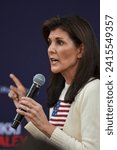 Small photo of Ringe, N.H., USA - Jan. 20, 2024: Former U.N. Ambassador Nikki Haley speaks at a campaign rally during the New Hampshire presidential primary.