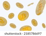 Falling bitcoins on white background