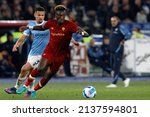 Small photo of Rome, Italy, March 20, 2022. Tammy Abraham, of AS Roma, right, is chased by Luiz Felipe Ramos Marchi, of Lazio, during the Serie A football match between Roma and Lazio at the Olympic stadium.