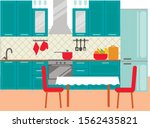 kitchen interior with furniture ... | Shutterstock .eps vector #1562435821