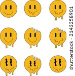 set of funny smiling faces melt ... | Shutterstock .eps vector #2143258901