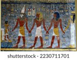 Ancient egyptian paintings in the Valley of the Kings in Luxor in Egypt