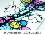 Small photo of Hand drawn neurographic drawing. Neurographics is psychological method of changing the subconscious. Bright picture drawn with black marker and colored pencils. neuroart. Neuro modern. Abstract brain