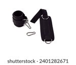 Small photo of Leg loops with D-rings, leg cuffs and carabiners on a white background. Leg straps or cuffs for fitness training.