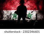Small photo of Double exposure of the flag of Syria. Describe Israel's retaliatory airstrikes in Syria. Israeli police clashes with Muslims. Tensions in the Middle East are escalating. News report use.
