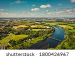 Aerial view over River Shannon, located between County Limerick and  Clare. Irish landscape in summer.