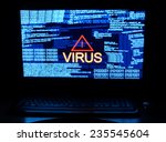 Computer In Dark With Word Virus
