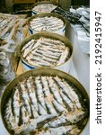 Small photo of Anchovies. A gluttonous delicacy salted, in oil, on the bread, with the cheese or sauces.