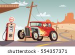 Hot Rod Car  In Route 66. Desert