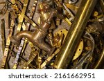 Old brass elements plumbing in recycling. Recycling of non-ferrous scrap.