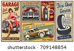 set of vintage car  metal signs ... | Shutterstock .eps vector #709148854