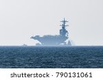 USS George H.W. Bush (CVN-77) usa navy nuclear aircraft carrier resupplying anchored in the Mediterranean sea while visiting Haifa port, Israel for rest and recreation on 4th of July 2017
