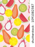 tropical fruit pattern | Shutterstock .eps vector #1091082587