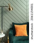 orange  cushion on a sofa retro ... | Shutterstock . vector #2061154001