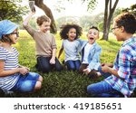 Kids Playing Cheerful Park Outdoors Concept