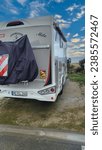 Small photo of LA ROCHELLE, FRANKREICH - NOVEMBER 16, 2022: With the mobile home on the trip from La Rochelle to Le Mon Saint Michelle