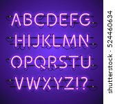 glowing neon violet alphabet.... | Shutterstock .eps vector #524460634