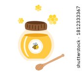 honey jar and wooden dipper... | Shutterstock .eps vector #1812333367