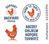 set of textured hen badges ... | Shutterstock .eps vector #611255594