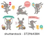 Set Of Cute Easter Rabbits With ...
