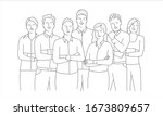 line drawing of standing team... | Shutterstock .eps vector #1673809657