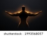 golden man silhouette with glow ... | Shutterstock .eps vector #1993568057