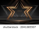 golden star shape podium with... | Shutterstock .eps vector #2041385507