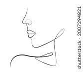 Woman Face One Line Drawing On...