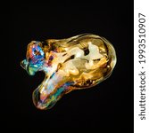 Small photo of Amorphous and colorful isolated soap bubble with black background.