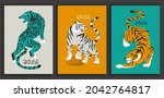 Set Of Colourful Tigers In...