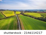 Small photo of Fields and Meadows over English Village, Berry Pomeroy, Devon, England, Europe