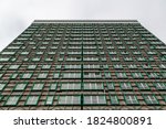 Small photo of 09/29/2020 Portsmouth, Hampshire, UK looking up at a tower block that has had its cladding removed due to being a fire hazard after the grenfell disaster, Horatia house, Portsmouth