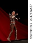 Small photo of Udachnyy, Russia - June 15, 2023: The action figure of Geralt of Rivia 16. This is a hero from that appears in the game The Witcher 3: Wild Hunt. A fictional character and the protagonist