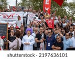 Small photo of The federation of those hindered from retirement due to age, EYT, held a press release on the 23rd anniversary of their grievances in Istanbul Kadikoy Square, Turkey on September 4, 2022.