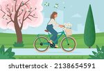 woman riding bike with flowers... | Shutterstock .eps vector #2138654591