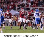 Small photo of Sept 16, 2023:NCAA Football, BYU 38:31 Ark- Razorbacks QB KJ Jefferson (1) takes a snap during the game at Razorback Stadium, Fayetteville, AR.