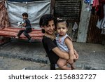 Small photo of Palestinians in the street in the Rafah refugee camp in southern Gaza Strip, on May 15, 2022. On May 15, the Palestinians commemorate the "Nakba" or "the catastrophe".