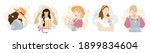 set of portraits of young girls ... | Shutterstock .eps vector #1899834604