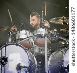 Small photo of Three Days Grace , 2018 11 30 , Tribute Communities Centre , Oshawa Ontario Canada Neil Sanderson drummer for Three Days Grace