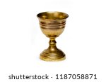 Ancient bronze chalice isolated in white background