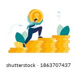 man climbs coin chart ... | Shutterstock .eps vector #1863707437