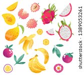 set with exotic fruits  whole... | Shutterstock .eps vector #1389053261