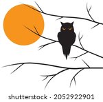 Owl Silhouette On Branch On...