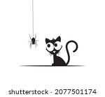 funny cat silhouette and spider ... | Shutterstock .eps vector #2077501174